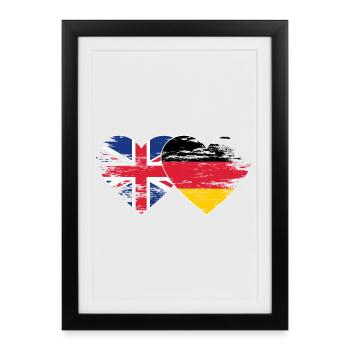 Grande-Bretagne Allemagne drapeau utilisé coeur - Affiche encadrée (27 × 37 cm) - noir - Devant