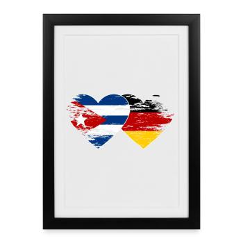 Cuba, Allemagne, drapeau, utilisé, coeur - Affiche encadrée (27 × 37 cm) - noir - Devant