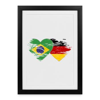 Brésil Allemagne drapeau utilisé coeur - Affiche encadrée (27 × 37 cm) - noir - Devant