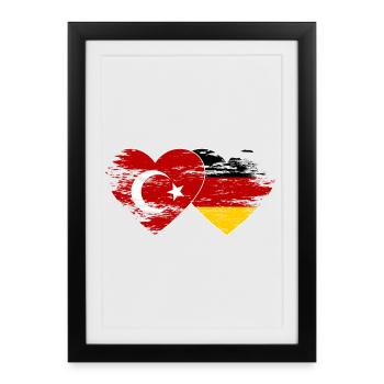 Turquie Allemagne Drapeau coeur utilisé - Affiche encadrée (27 × 37 cm) - noir - Devant