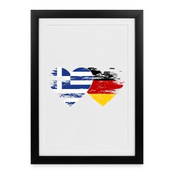 Grèce Allemagne Drapeau utilisé coeur - Affiche encadrée (27 × 37 cm) - noir - Devant
