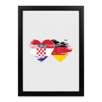 Croatie Allemagne drapeau utilisé coeur - Affiche encadrée (27 × 37 cm) - noir - Devant