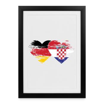 Allemagne Croatie drapeau utilisé coeur - Affiche encadrée (27 × 37 cm) - noir - Devant