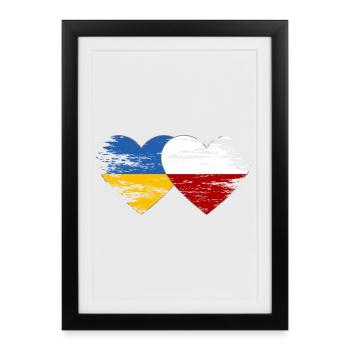 Ukraine Pologne Drapeau Coeur Utilisé - Affiche encadrée (27 × 37 cm) - noir - Devant