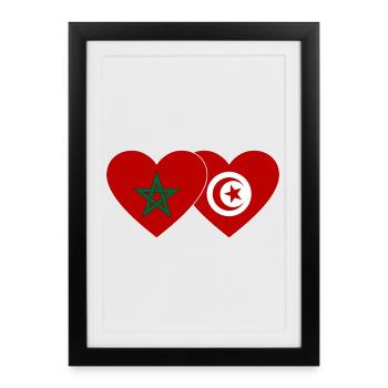 Marokko Tunesien Flagge Herz - Gerahmtes Poster (27 × 37 cm) - Schwarz - Vorne