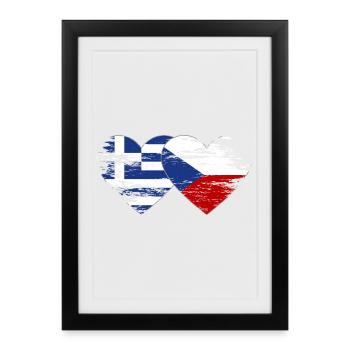 Grèce République tchèque drapeau utilisé coeur - Affiche encadrée (27 × 37 cm) - noir - Devant