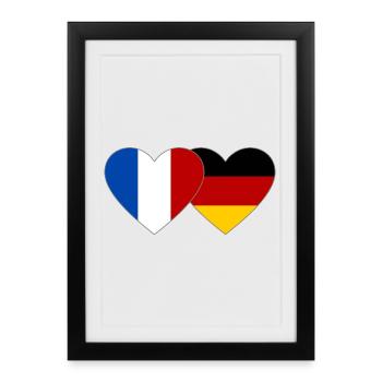 France Allemagne Flag Coeur - Affiche encadrée (27 × 37 cm) - noir - Devant