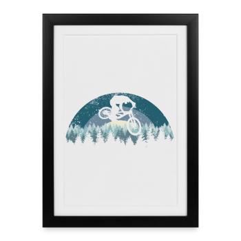 Saut VTT de nuit en forêt - Affiche encadrée (27 × 37 cm) - noir - Devant