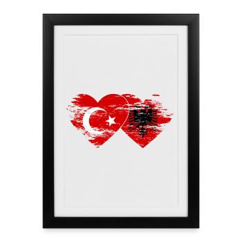 Turquie Albanie drapeau coeur utilisé - Affiche encadrée (27 × 37 cm) - noir - Devant