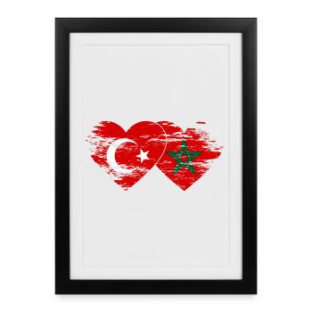 Turquie Maroc drapeau coeur utilisé - Affiche encadrée (27 × 37 cm) - noir - Devant