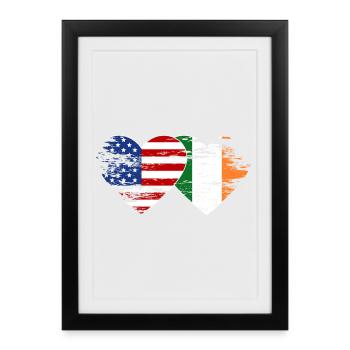États-Unis Irlande drapeau coeur utilisé - Affiche encadrée (27 × 37 cm) - noir - Devant