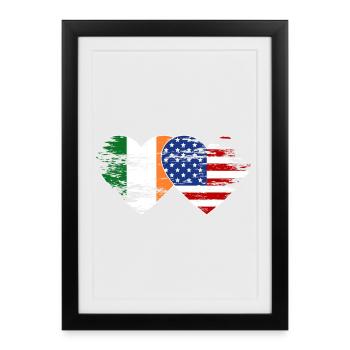 Irlande États-Unis drapeau coeur utilisé - Affiche encadrée (27 × 37 cm) - noir - Devant