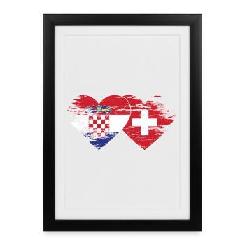Croatie Suisse drapeau coeur utilisé - Affiche encadrée (27 × 37 cm) - noir - Devant