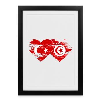 Turquie Drapeau Tunisie coeur utilisé - Affiche encadrée (27 × 37 cm) - noir - Devant