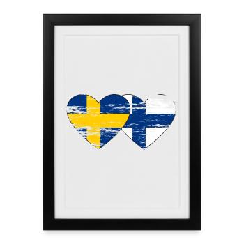 Suède Finlande Drapeau Coeur utilisé - Affiche encadrée (27 × 37 cm) - noir - Devant