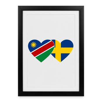 Namibie Suède Flag Heart - Affiche encadrée (27 × 37 cm) - noir - Devant