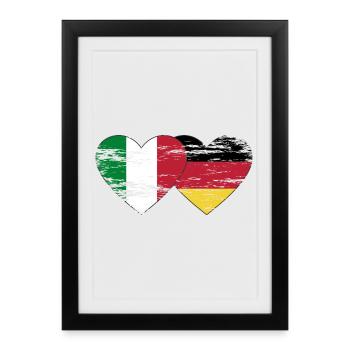 Italien Deutschland Flagge Herz used - Gerahmtes Poster (27 × 37 cm) - Schwarz - Vorne