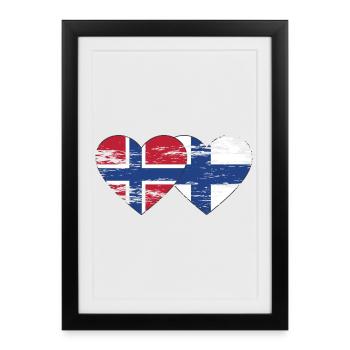 Norvège Finlande drapeau coeur utilisé - Affiche encadrée (27 × 37 cm) - noir - Devant