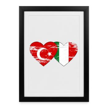 Türkei Italien Flagge Herz used - Gerahmtes Poster (27 × 37 cm) - Schwarz - Vorne