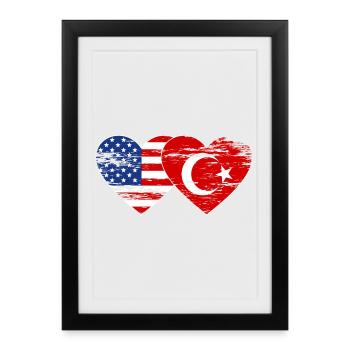 Turquie États-Unis drapeau coeur utilisé - Affiche encadrée (27 × 37 cm) - noir - Devant
