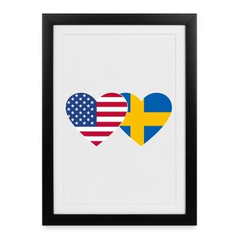 États-Unis Suède Flag Heart - Affiche encadrée (27 × 37 cm) - noir - Devant