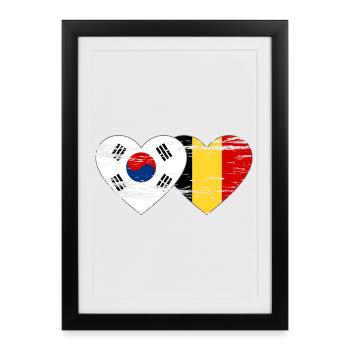 Corée du Sud Belgique Drapeau Coeur Utilisé - Affiche encadrée (27 × 37 cm) - noir - Devant