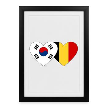 Corée du Sud Belgique Drapeau Coeur - Affiche encadrée (27 × 37 cm) - noir - Devant