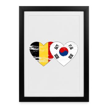 Belgique Corée du Sud Drapeau Coeur Utilisé - Affiche encadrée (27 × 37 cm) - noir - Devant