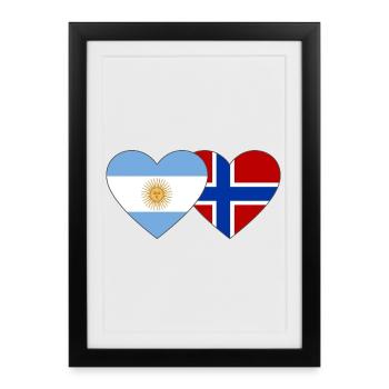 Argentine Norvège Drapeau Coeur - Affiche encadrée (27 × 37 cm) - noir - Devant