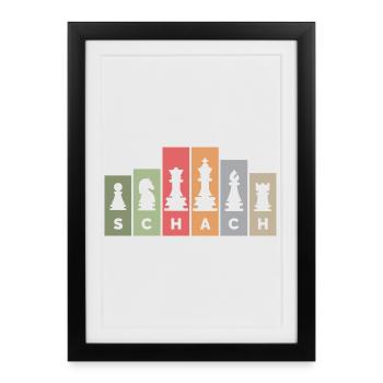 pièces d’échecs rétro joueur d’échecs couleurs vintage - Affiche encadrée (27 × 37 cm) - noir - Devant