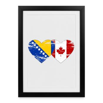 Coeur de drapeau de la Bosnie et du Canada utilisé - Affiche encadrée (27 × 37 cm) - noir - Devant