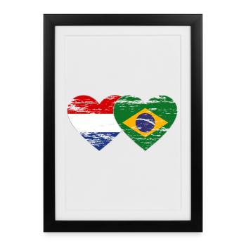 Hollande Brésil drapeau coeur utilisé - Affiche encadrée (27 × 37 cm) - noir - Devant