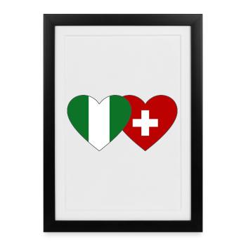 Nigeria Suisse Drapeau Coeur - Affiche encadrée (27 × 37 cm) - noir - Devant
