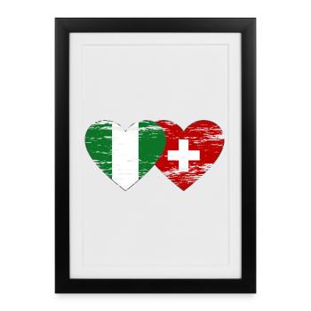 Nigeria Suisse Drapeau Coeur utilisé - Affiche encadrée (27 × 37 cm) - noir - Devant