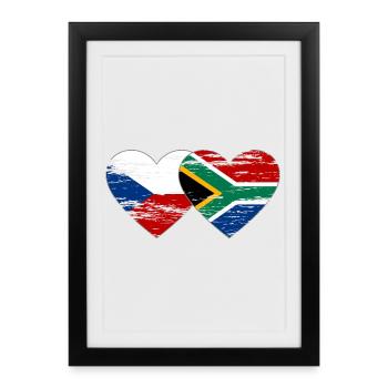 République tchèque Afrique du Sud drapeau coeur utilisé - Affiche encadrée (27 × 37 cm) - noir - Devant