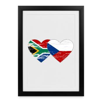 Afrique du Sud République Tchèque Drapeau Coeur Utilisé - Affiche encadrée (27 × 37 cm) - noir - Devant