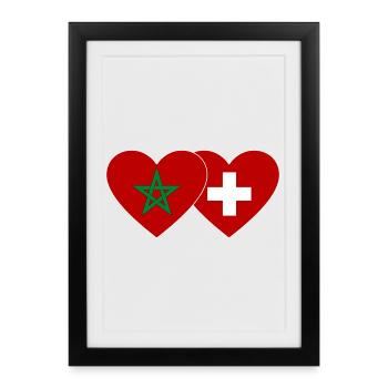 Morocco Switzerland Flag Heart - Framed poster (27 × 37 cm) - black - Front