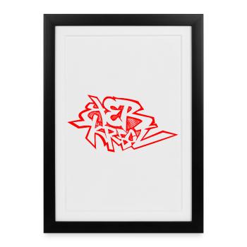 Graffiti 974 Ker Kreol - Rouge - Affiche encadrée (27 × 37 cm) - noir - Devant