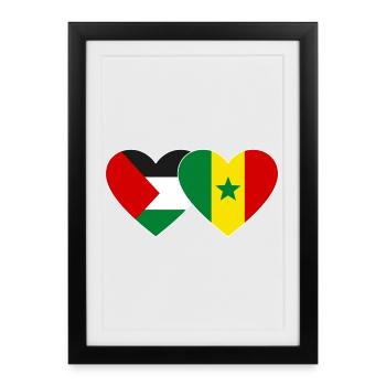 Palestine Sénégal Drapeau Coeur - Affiche encadrée (27 × 37 cm) - noir - Devant