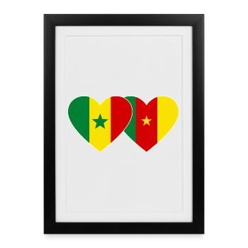 Sénégal Cameroun Drapeau Mains Coeur Forme - Affiche encadrée (27 × 37 cm) - noir - Devant