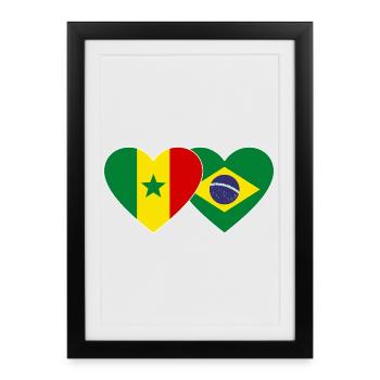 Sénégal Brésil Drapeau Mains Coeur Forme - Affiche encadrée (27 × 37 cm) - noir - Devant