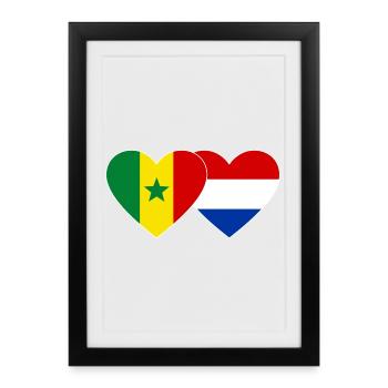 Sénégal Hollande Drapeau Mains Coeur Forme - Affiche encadrée (27 × 37 cm) - noir - Devant