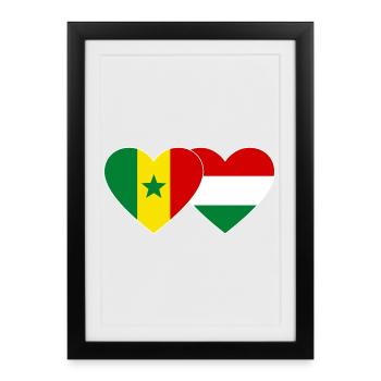 Sénégal Hongrie Drapeau Mains Coeur Forme - Affiche encadrée (27 × 37 cm) - noir - Devant
