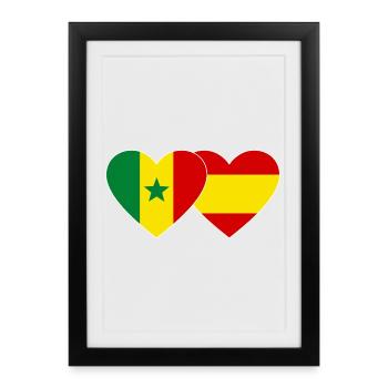 Espagne Sénégal Drapeau Coeur - Affiche encadrée (27 × 37 cm) - noir - Devant