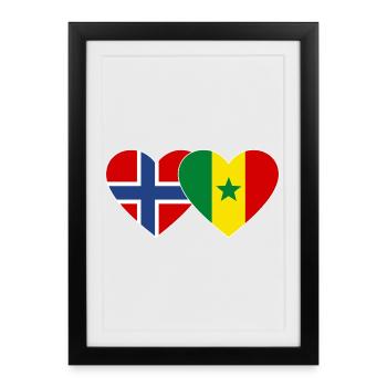 Norvège Sénégal Drapeau Coeur - Affiche encadrée (27 × 37 cm) - noir - Devant