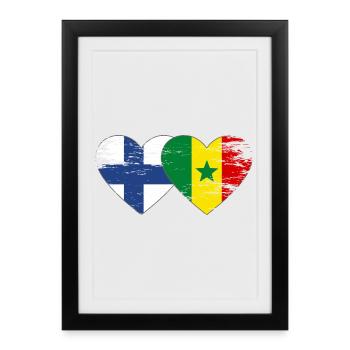 Finlande Sénégal Drapeau Coeur - Affiche encadrée (27 × 37 cm) - noir - Devant
