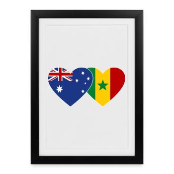 Drapeau de l’Australie et du Sénégal Coeur - Affiche encadrée (27 × 37 cm) - noir - Devant