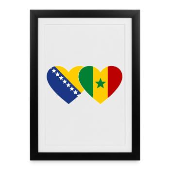 Drapeau Bosnie-Sénégal Coeur - Affiche encadrée (27 × 37 cm) - noir - Devant