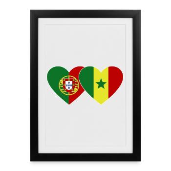 Portugal Sénégal Drapeau Coeur - Affiche encadrée (27 × 37 cm) - noir - Devant