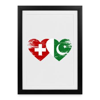 Drapeau de la Suisse Pakistan coeur utilisé - Affiche encadrée (27 × 37 cm) - noir - Devant